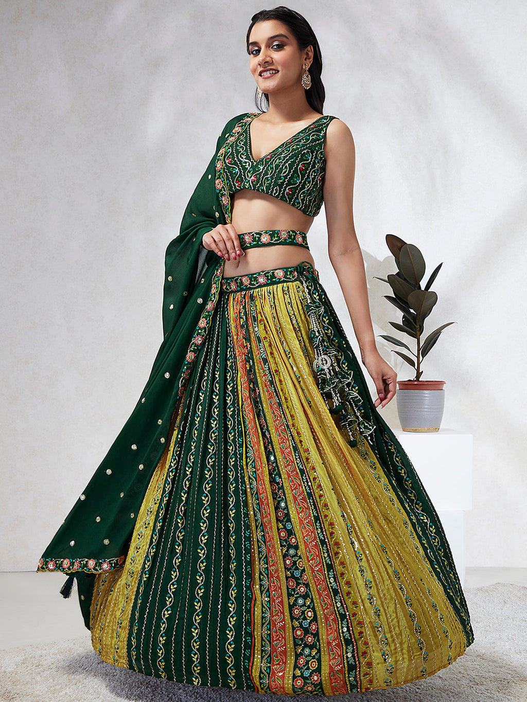 House of Panchhi Navy Blue Pure Georgette Sequins And Thread Embroidery Lehenga Choli & Dupatta | Grocsy
