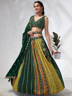 House of Panchhi Navy Blue Pure Georgette Sequins And Thread Embroidery Lehenga Choli & Dupatta | Grocsy