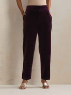 trueBrowns Purple Velvet Floral Embroidered Kurta Pant Dupatta Set | Grocsy