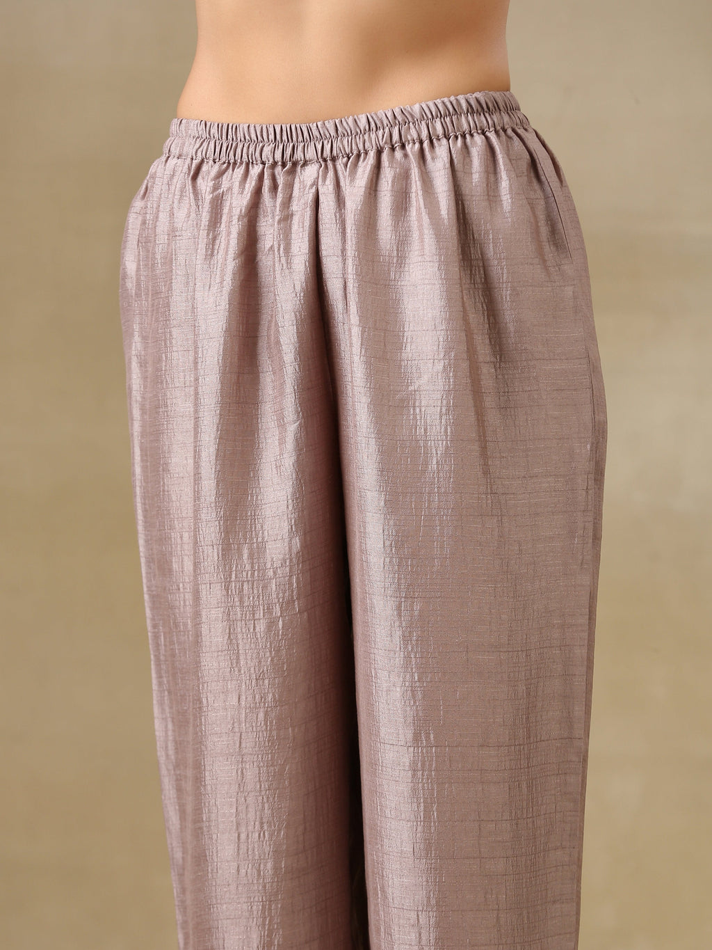 trueBrowns Grey Textured Silk Deep V-Neck Co-Ord Set | Grocsy