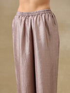 trueBrowns Grey Textured Silk Deep V-Neck Co-Ord Set | Grocsy