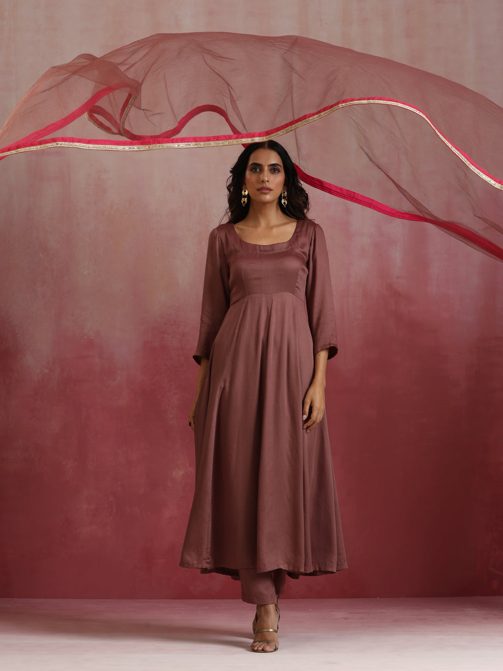 trueBrowns Brown Modal Anarkali Kurta Set | Grocsy