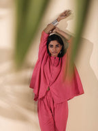 trueBrowns Pink Cotton Dobby Oversized Co-ord Set | Grocsy