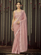 Myra Baby Pink Art Silk Heavy Embroidered Designer Saree | Grocsy