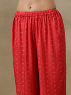 trueBrowns Red Bandhani Printed Silk Panel Kaftan Kurta Pant Set | Grocsy