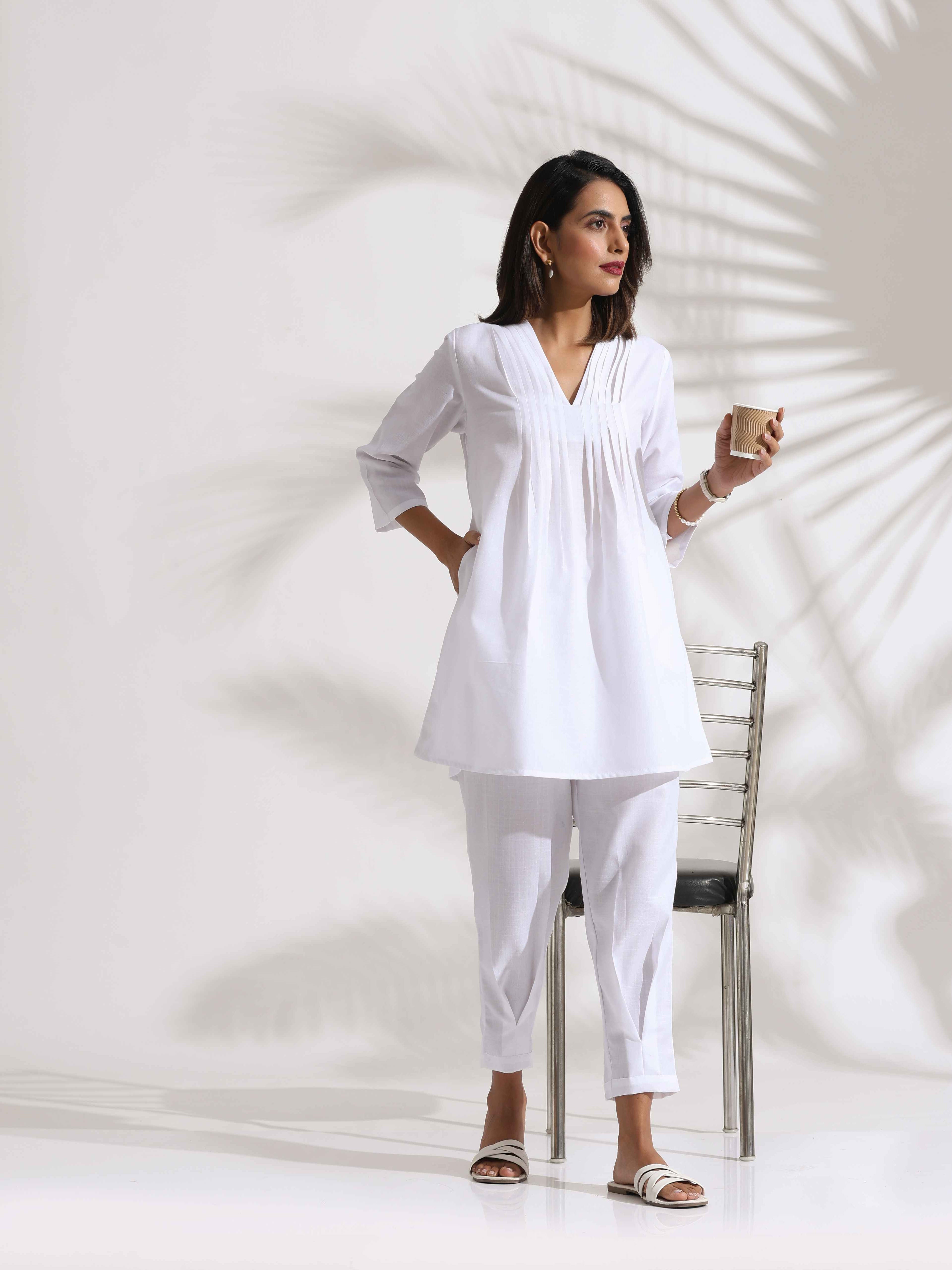 trueBrowns White Slub Co-ord Set | Grocsy