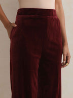 trueBrowns Maroon Velvet Embroidered Kurta Pant Dupatta Set | Grocsy