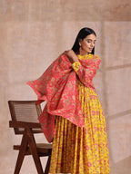trueBrowns Sunshine Yellow Overall Floral Block Print Cotton Kurta Pant Dupatta Set | Grocsy