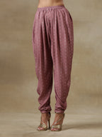 trueBrowns Dark Mauve Bandhani Printed Silk Loose Kurta Dhoti Pant Set | Grocsy
