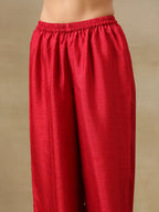 trueBrowns Maroon Textured Silk Front Slit Kurta Pant Set | Grocsy