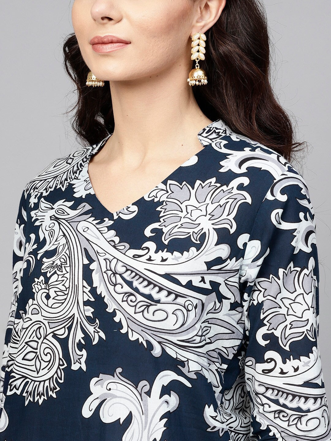 Antaran Blue Pure Cotton Printed Kurta Pant Set | Grocsy