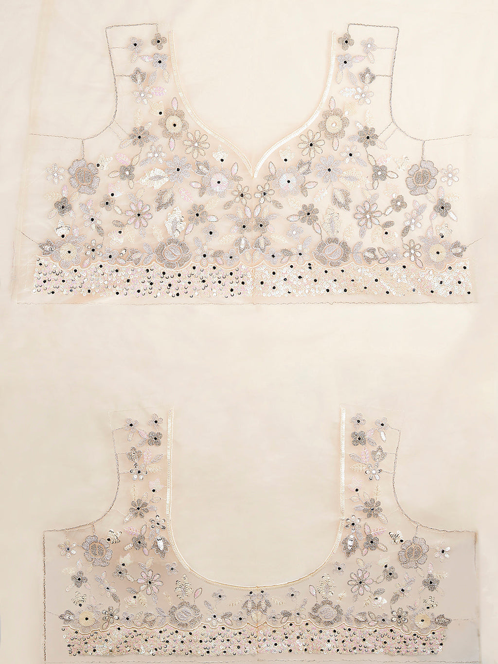 House of Panchhi Cream Net Sequins, Mirror And Thread Embroidery Lehenga Choli & Dupatta | Grocsy