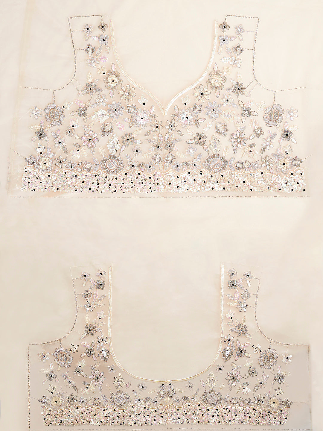 House of Panchhi Cream Net Sequins, Mirror And Thread Embroidery Lehenga Choli & Dupatta | Grocsy