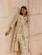 trueBrowns White Multi Color Overall Block Print Cotton Kurta Pant Set | Grocsy
