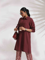 trueBrowns Brown Cotton Solid Kurta Co-ord Set | Grocsy