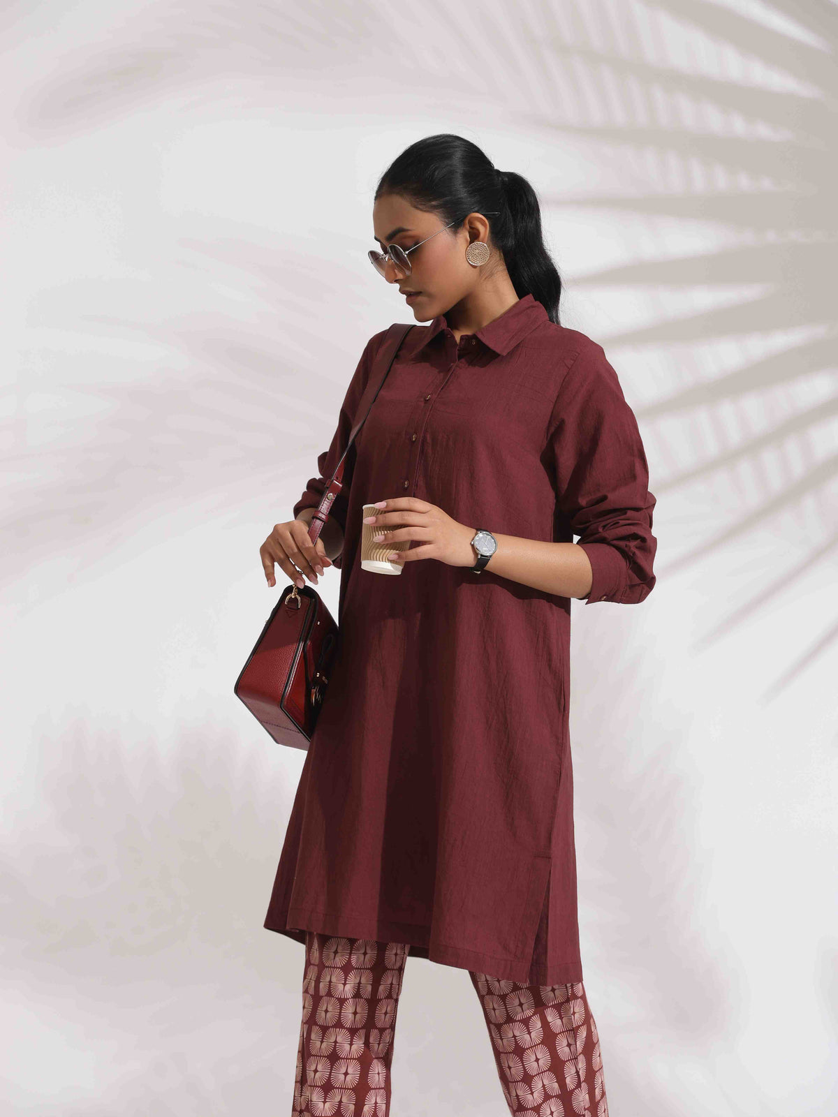 trueBrowns Brown Cotton Solid Kurta Co-ord Set | Grocsy