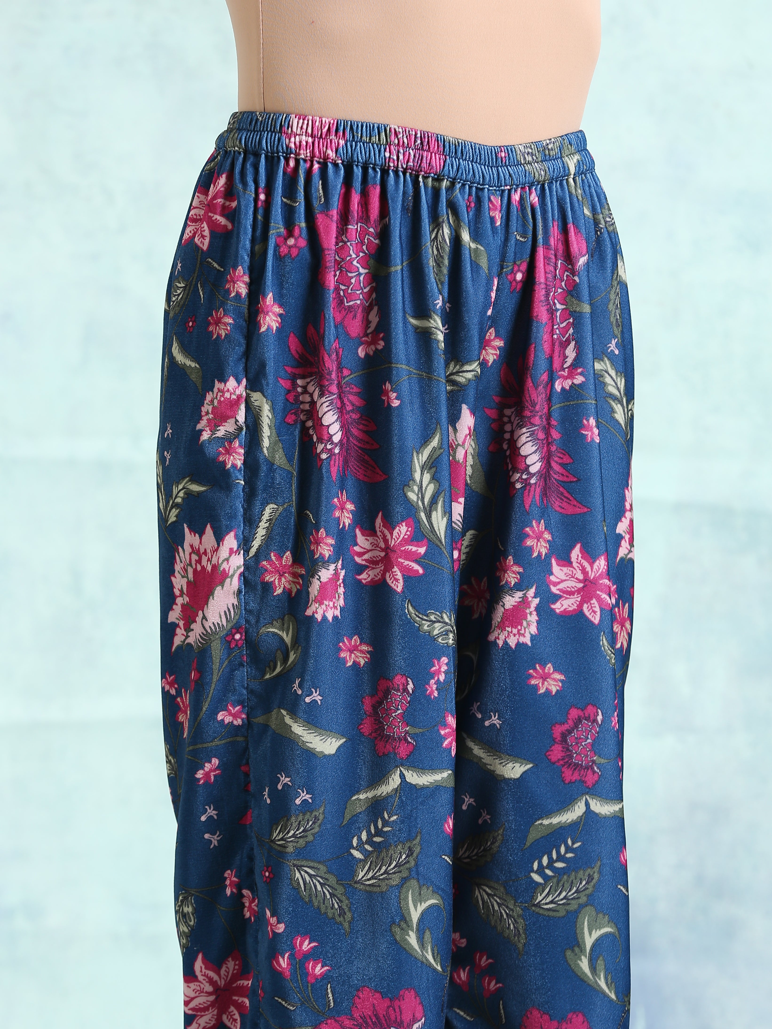 trueBrowns Blue Printed Velvet Co-Ord Set | Grocsy