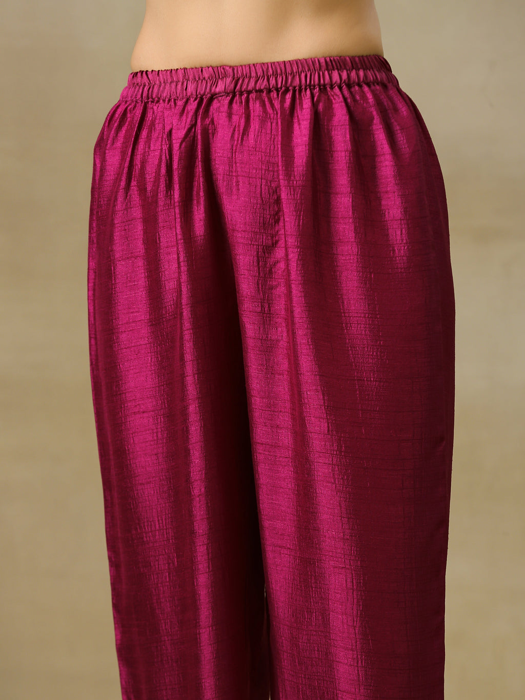 trueBrowns Purple Textured Silk Gathered Kaftan Co-Ord Set | Grocsy