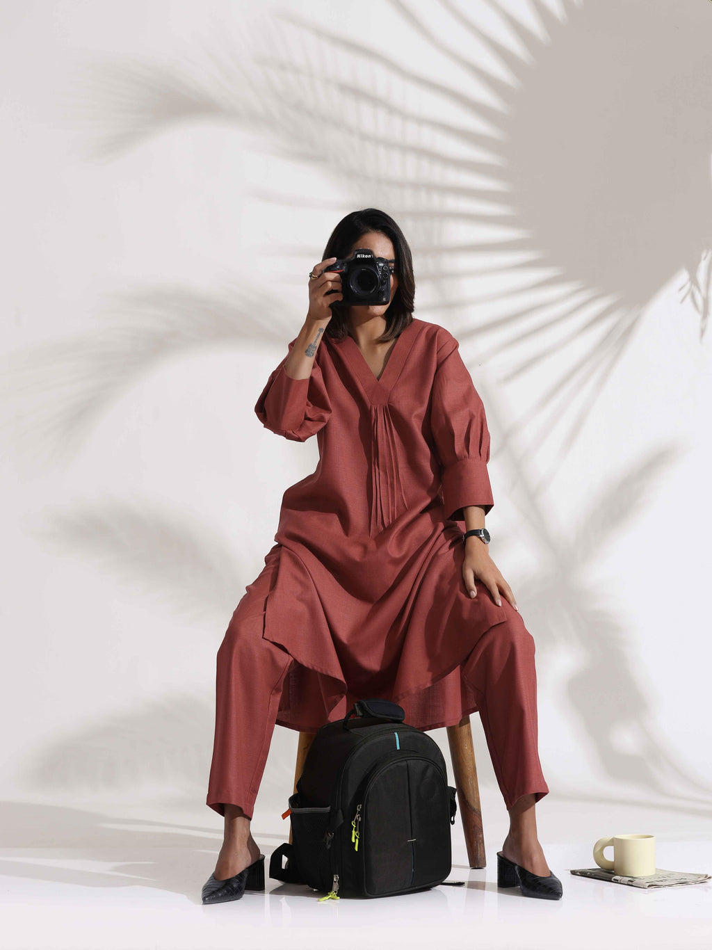 trueBrowns Pink Slub Kurta Set | Grocsy