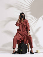 trueBrowns Pink Slub Kurta Set | Grocsy