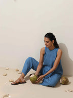 trueBrowns Blue Viscose Solid Co-ord Set | Grocsy
