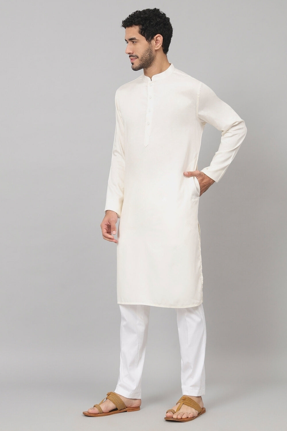 Giza Cotton Off White Plain Kurta by Hilo Design | Grocsy