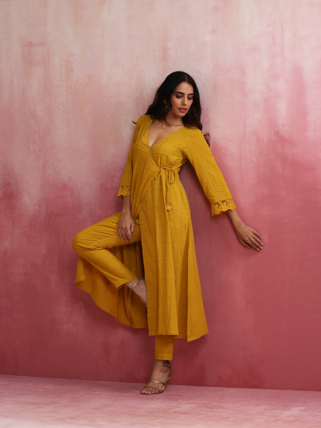 trueBrowns Mustard Cotton Dobby Kurta Set | Grocsy
