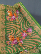 Shades of Parrot Green Colour Floral Design Semi Chanderi Saree By Gayathri Reddy Designer Studio | Grocsy