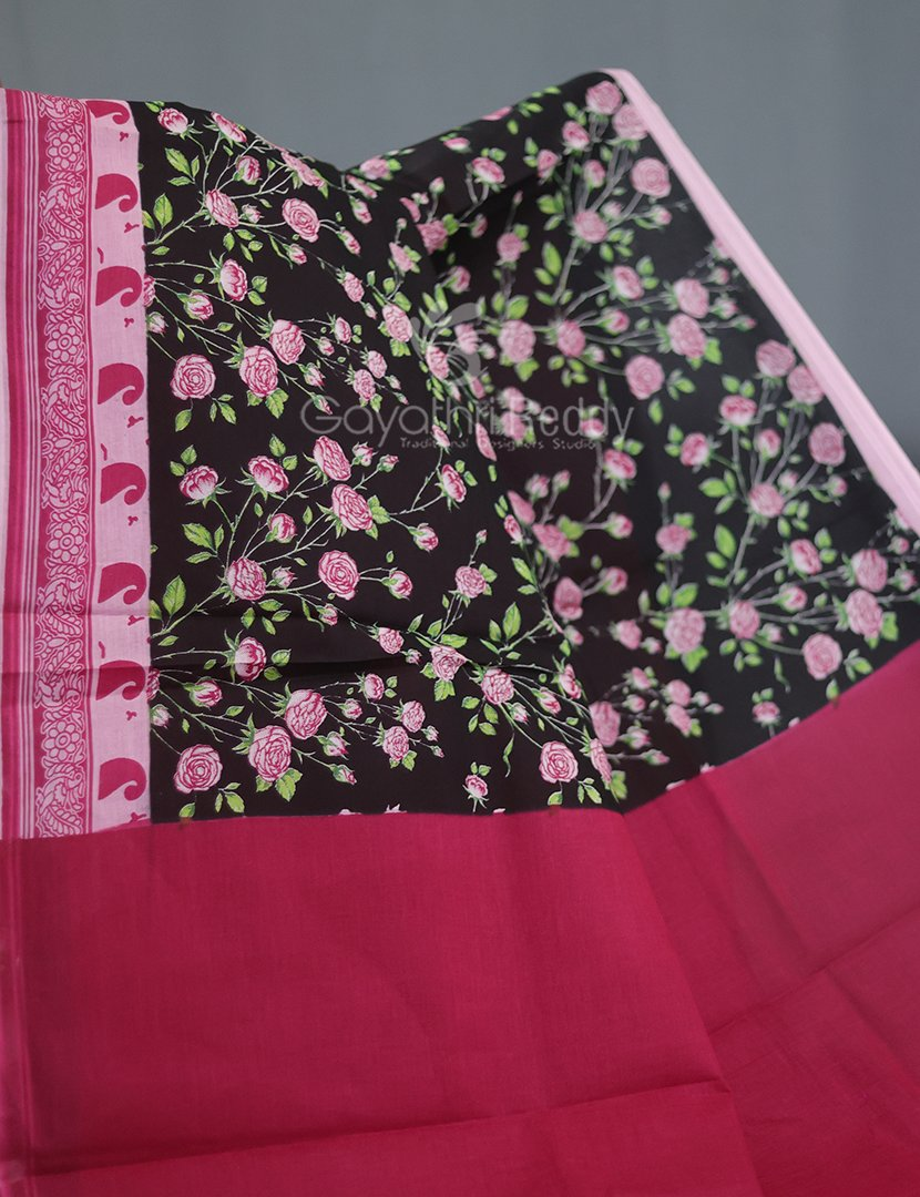 Block Print Black Coloured Mulmul Cotton Saree By Gayathri Reddy Designer Studio | Grocsy