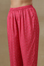 trueBrowns Pink Bandhani Printed Silk Gathered Sleeve Co-Ord Set | Grocsy