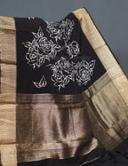 Shades of Black Floral Screen Dola Silk Saree By Gayathri Reddy Designer Studio | Grocsy