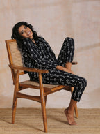 trueBrowns Black White Geometric Print Cotton Pant Suit Set | Grocsy