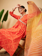 InWeave Women's Orange S Print Alia Cut Gota Work Kurta Set W Mustard Le Du | Grocsy
