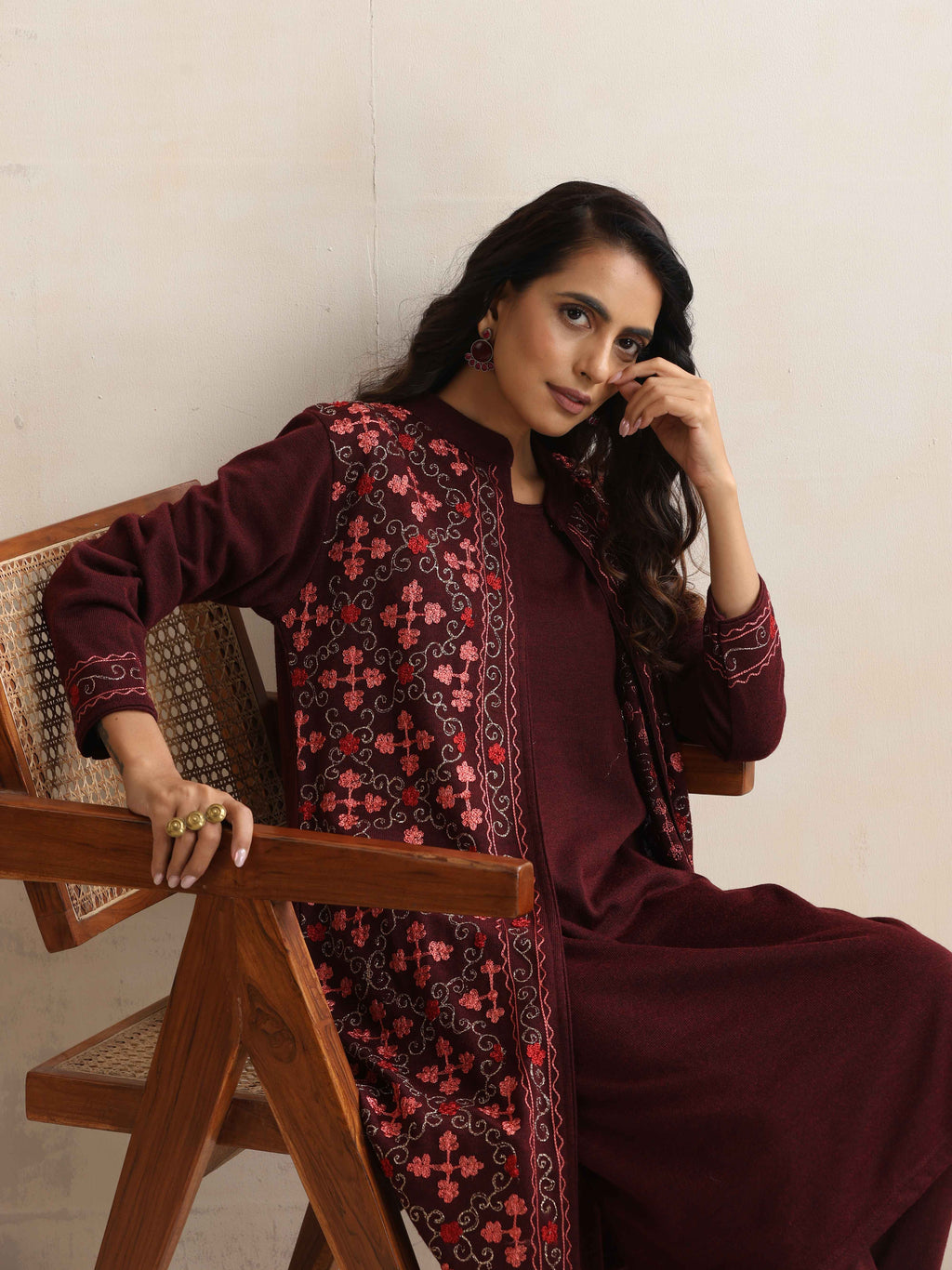 trueBrowns Purple Kashmiri Woollen Jacket 3pc Set | Grocsy