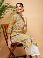 InWeave Women's Sunset Boota Print Gota Straight Kurta | Grocsy