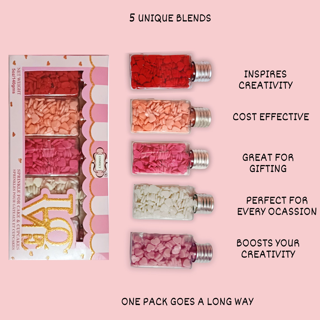 Confect Valentine Sprinkles | 05 Edible Decoration for Baking & Dessert | Grocsy