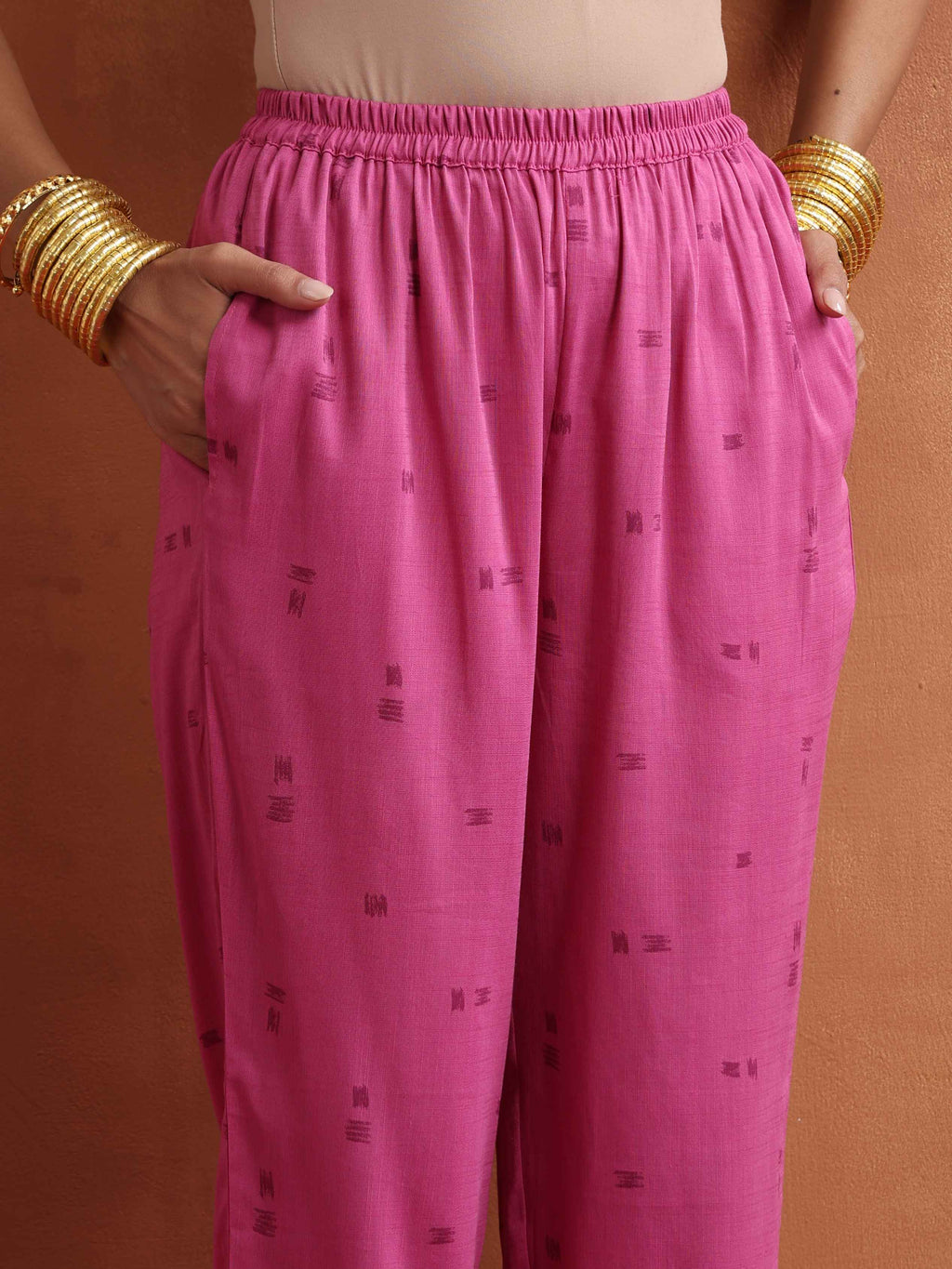 trueBrowns Pink Print Kaftan Kurta Co-ord Set | Grocsy