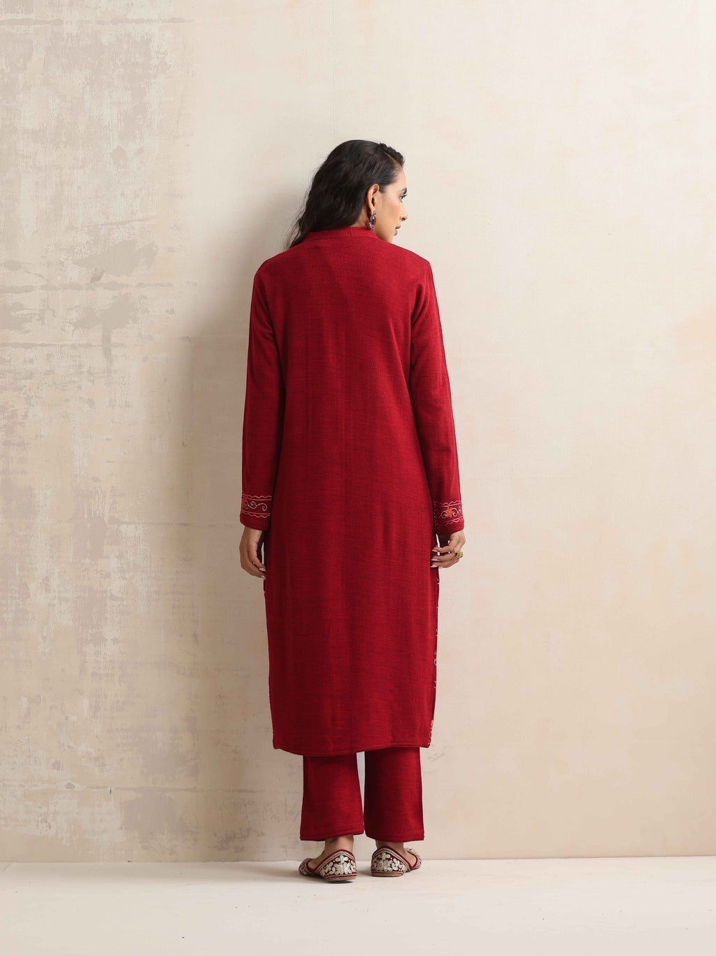 trueBrowns Maroon Kashmiri Woollen Jacket 3pc Set | Grocsy
