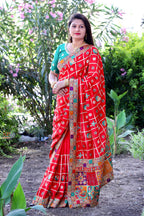 Lorenvalley Fashion Premium Red Dola Silk Embroidery and Diamond work with Jacquard Lace Border Saree | Grocsy