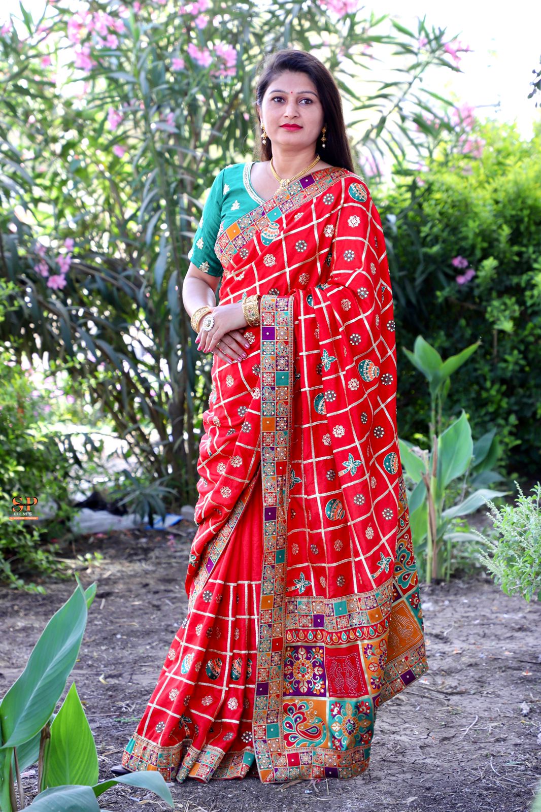 Lorenvalley Fashion Premium Red Dola Silk Embroidery and Diamond work with Jacquard Lace Border Saree | Grocsy