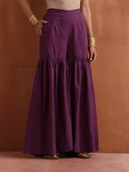 trueBrowns Purple Metallic Sharara Dupatta Set | Grocsy