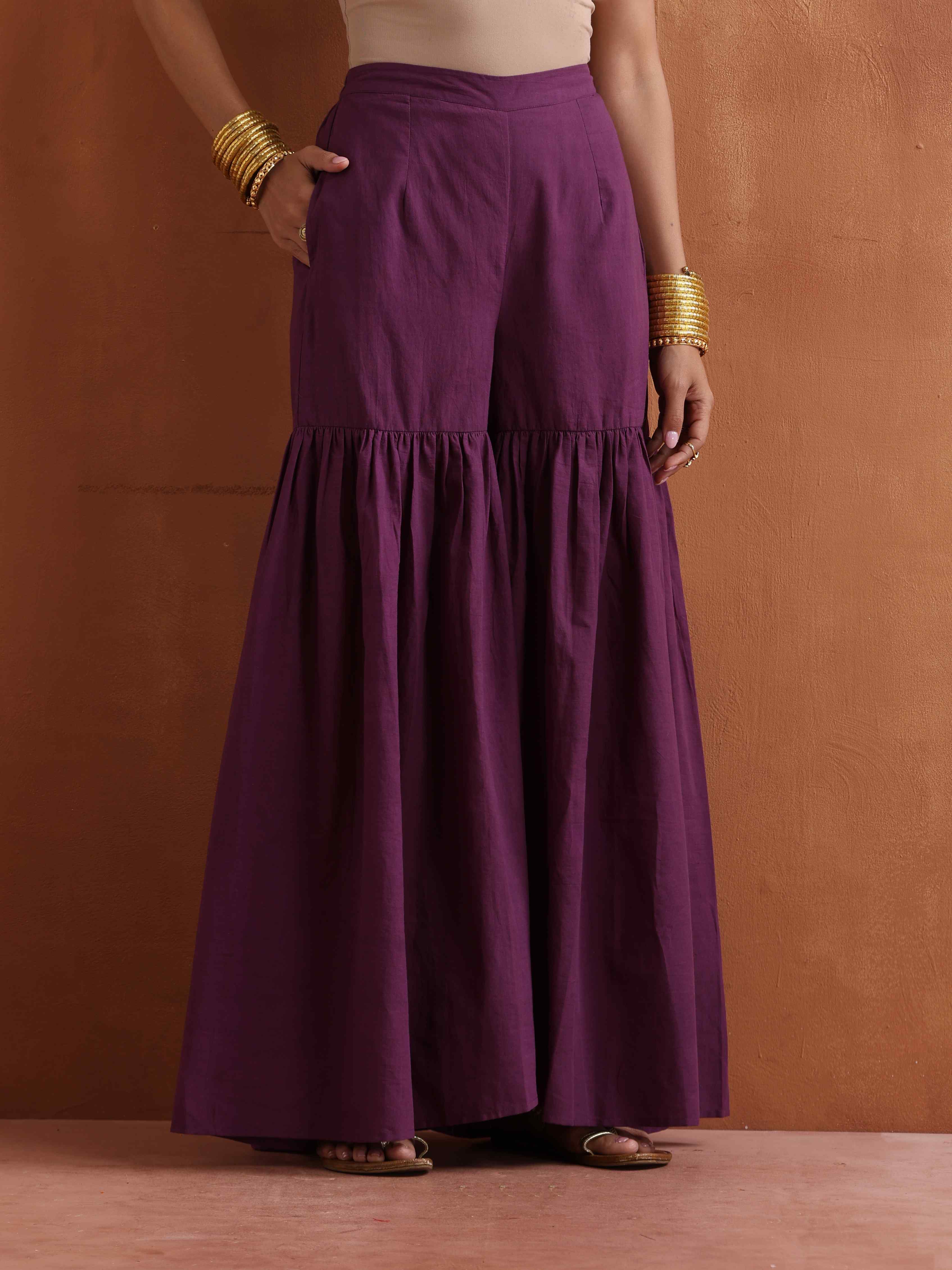 trueBrowns Purple Metallic Sharara Dupatta Set | Grocsy