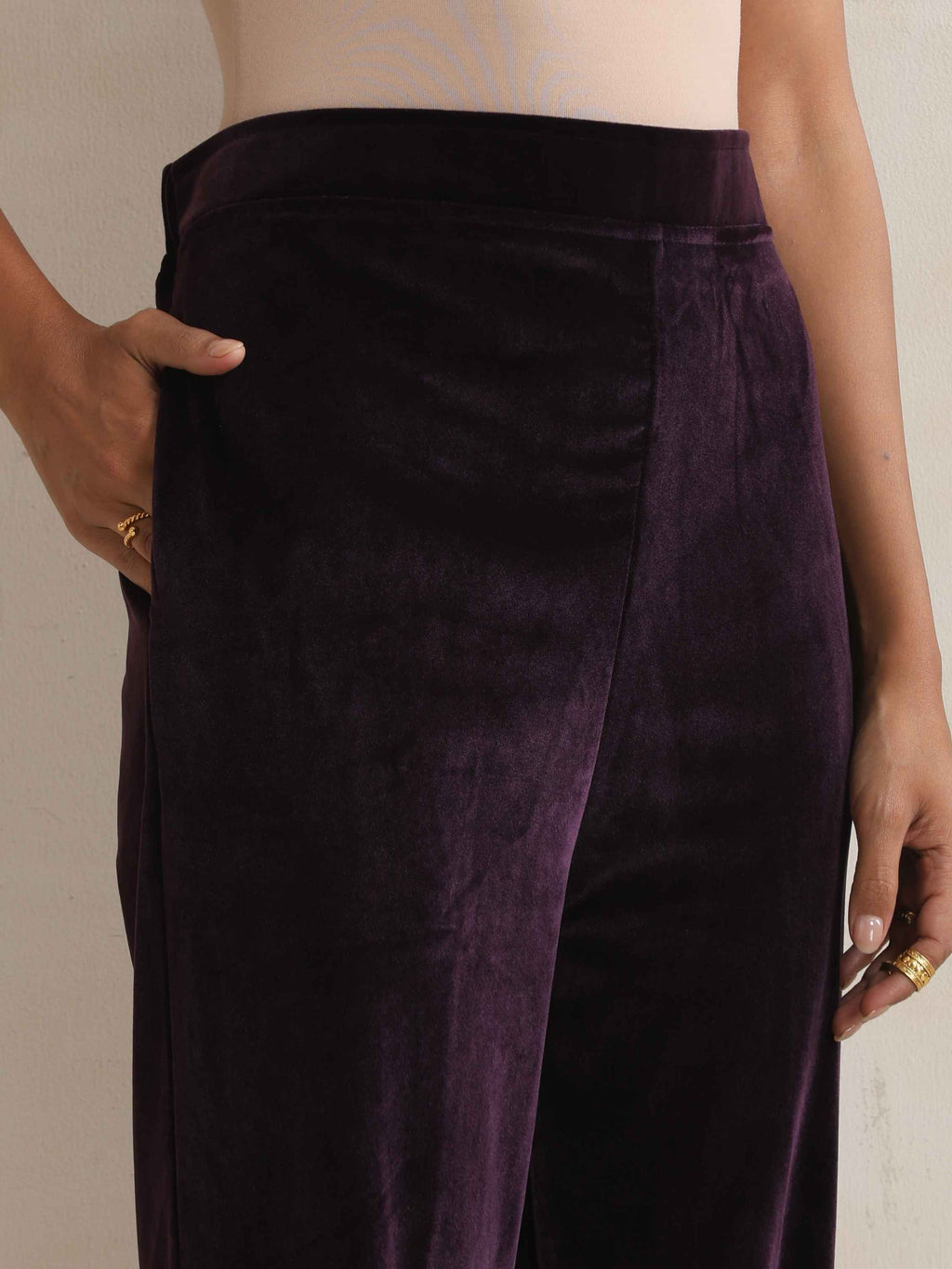 trueBrowns Wine Velvet Floral Embroidered Kurta Pant Dupatta Set | Grocsy