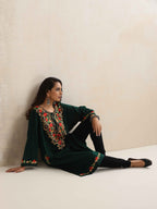 trueBrowns Green Kashmiri Floral Embroidered Woollen Phiran Kurta | Grocsy