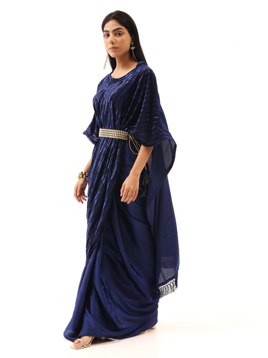 Tikhi Imli Striped Velvet Kaftan Saree | Grocsy