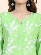 HOUSE OF KARI Floral Embroidered Chikankari Pure Cotton Kurta with Trousers | Grocsy