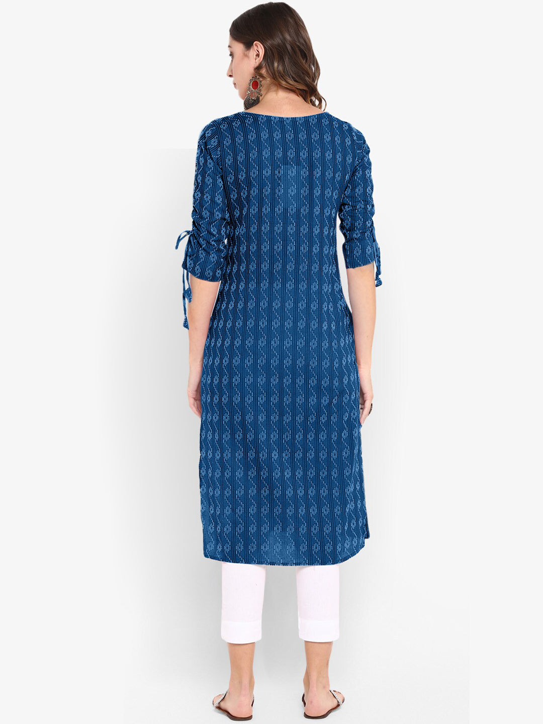 Janasya Women Blue Woven Design Straight Kurta | Grocsy