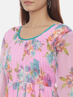 Souchii Pink Printed Fit and Flare Dress | Grocsy