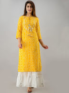 HERE&NOW Yellow & White Bandhani Printed Gotta Patti Kurta with Sharara | Grocsy