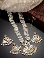 NVR Women's Gold-Polished Kundan-Studded Chandbali Earrings | Grocsy
